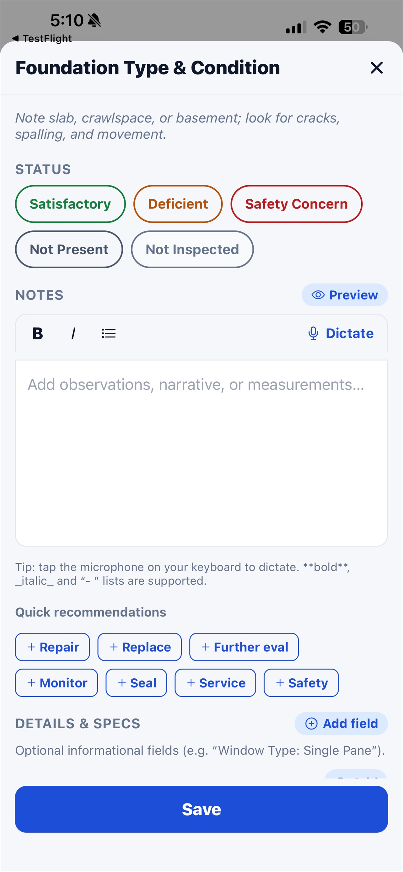 Screenshot 2 of Home Inspection Flow