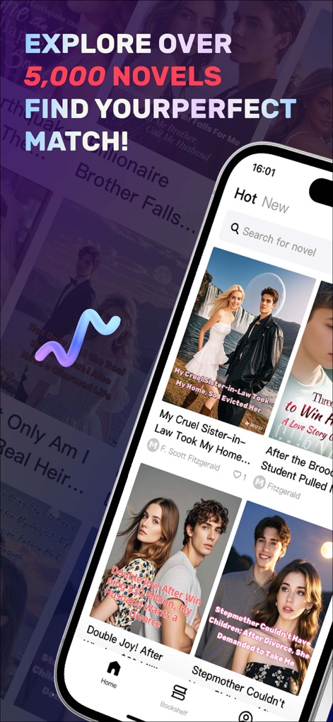 Novel Master - The app showcases its extensive collection through organized "Hot" and "New" tabs, allowing users to effortlessly browse diverse novel covers and titles.