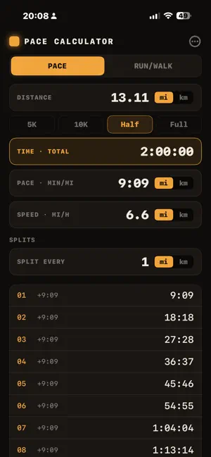Run/Walk & Pace Calculator screenshot 1