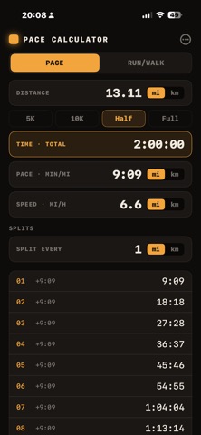 Run/Walk & Pace Calculator iPhone screenshot