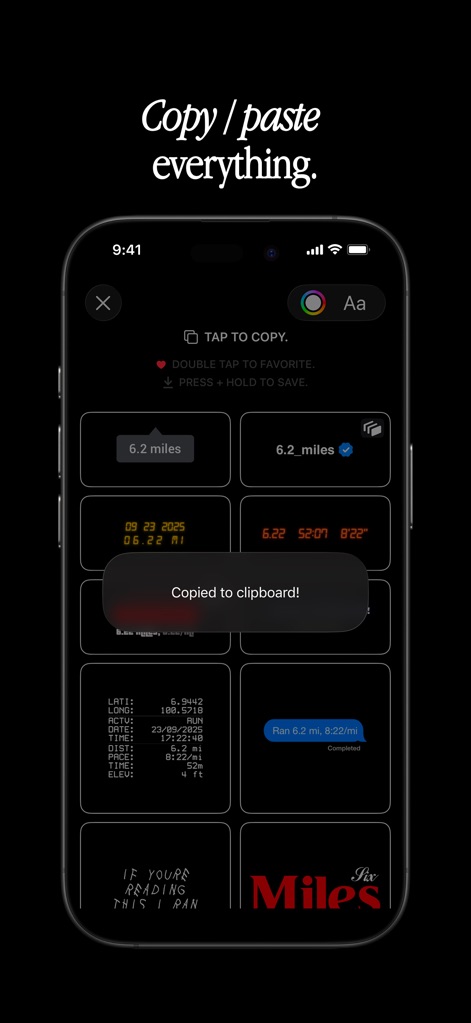 Share Aura - The app provides an extensive library of customizable data elements and stickers, enabling seamless copying to the clipboard for flexible use across platforms.