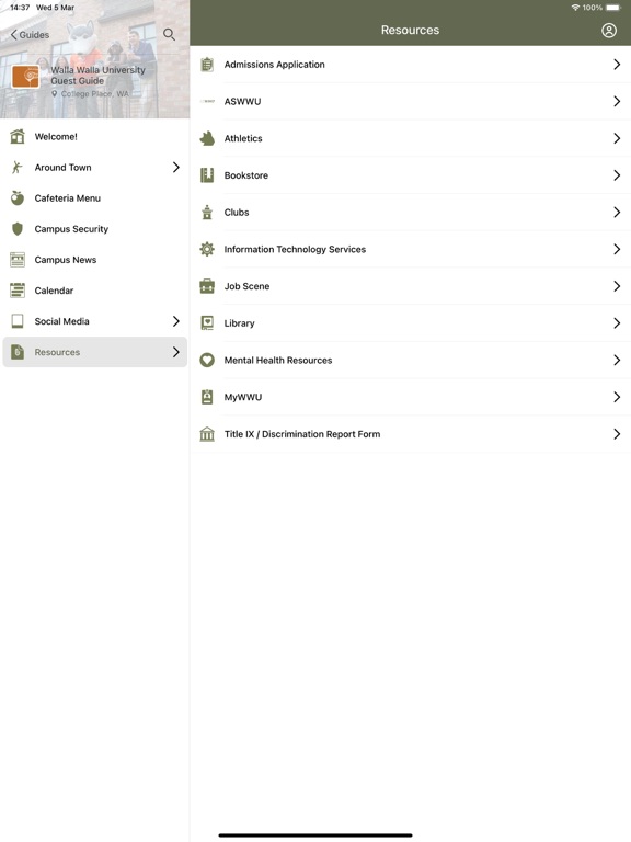 Walla Walla U iPad screenshot 1 - Business app