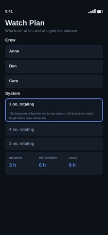 Watch Plan — Crew & Rest iPhone screenshot