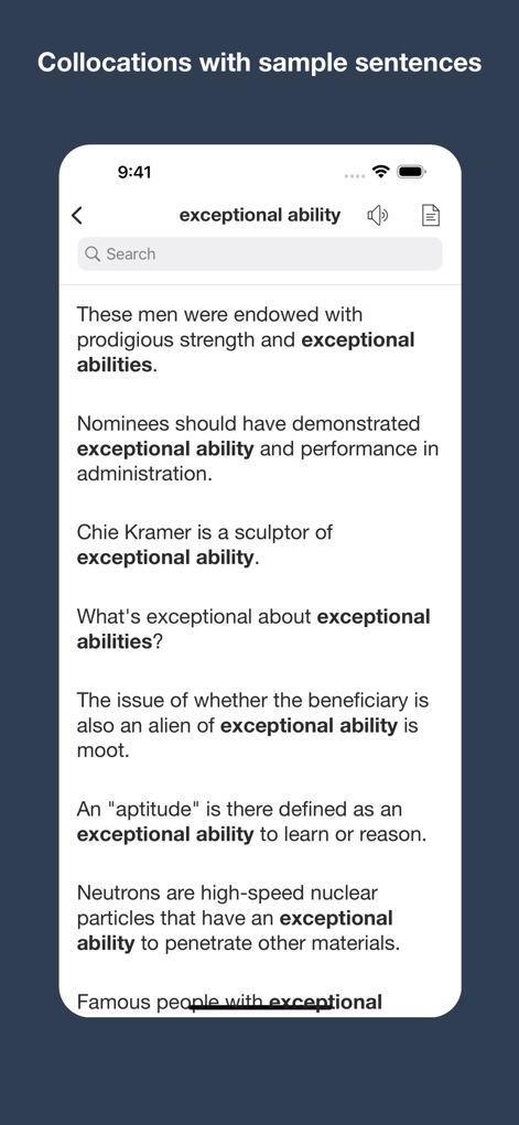 English Collocation Sentence - Cet outil présente des collocations accompagnées de phrases d'exemple variées, permettant de comprendre leur utilisation authentique dans différents contextes de phrase.
