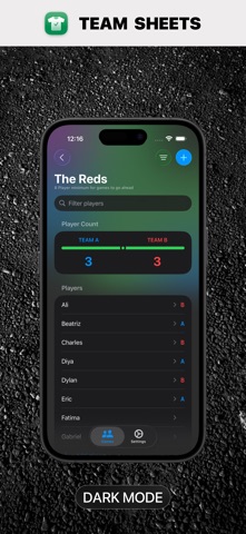 Team Sheets screenshot
