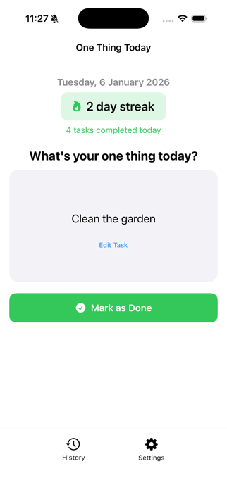 Task One: One Thing Today Screenshot 3 of 4