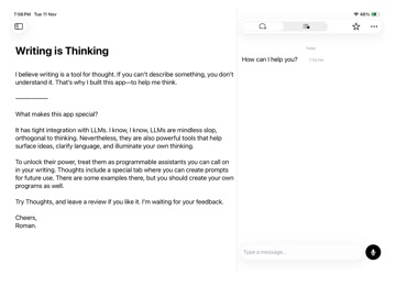 Thoughts – AI Text Editor iPad screenshot