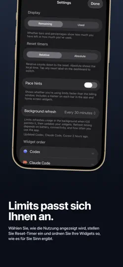 Screenshot von Limits: AI Usage Tracker auf dem iPhone 6