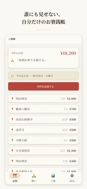 ご縁帳 - 願いとお賽銭のつながりが見える screenshot 1