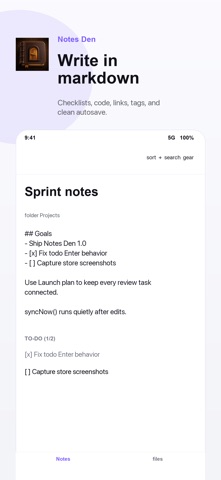 Notes Den iPhone screenshot