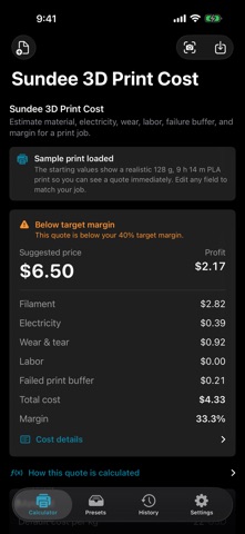 Sundee 3D Print Cost Screenshot 1 of 6