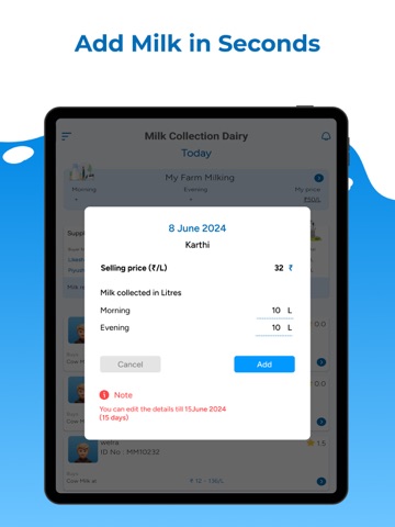 Milk Collection Dairy iPad screenshot