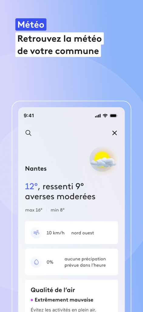 franceinfo: l’info en continu - The integrated weather feature provides detailed conditions for specific locations, including temperature, precipitation, and an air quality report.