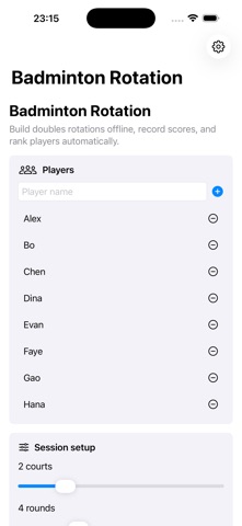 Badminton Rotation Scores2026 screenshot