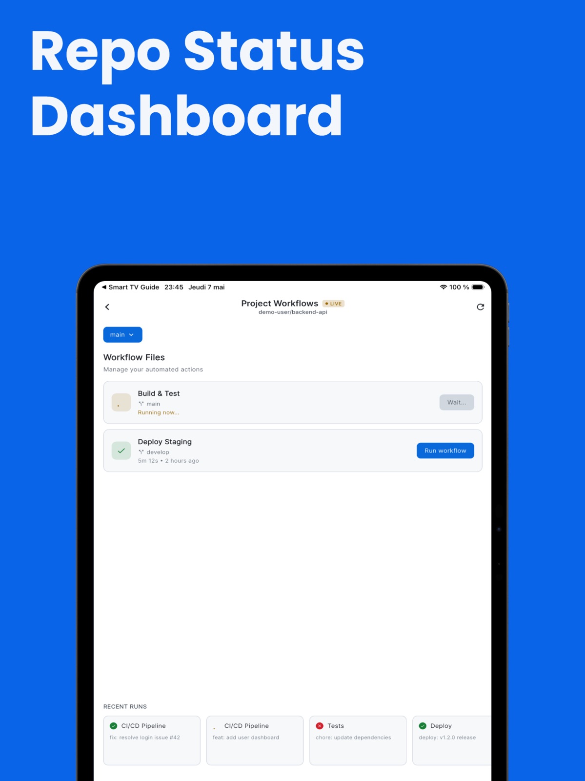 GitFlow : GitHub Actions ipad screenshot 3