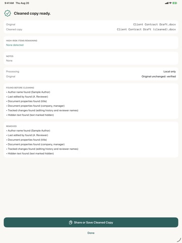 Metadata Cleaner: Word & PDF iPad screenshot