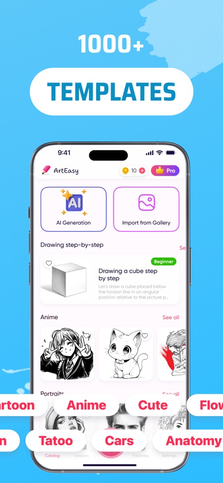 AR Drawing Sketch AI - ArtEasy App Store screenshot 4, headline “TEMPLATES”. Has a kicker.