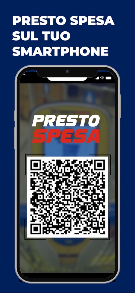 Esselunga - 이 도구는 매장 내에서 빠른 쇼핑 경험을 위한 대형 QR 코드를 표시하며, 'PRESTO SPESA'라는 명확한 서비스 이름으로 신속한 결제를 지원합니다.