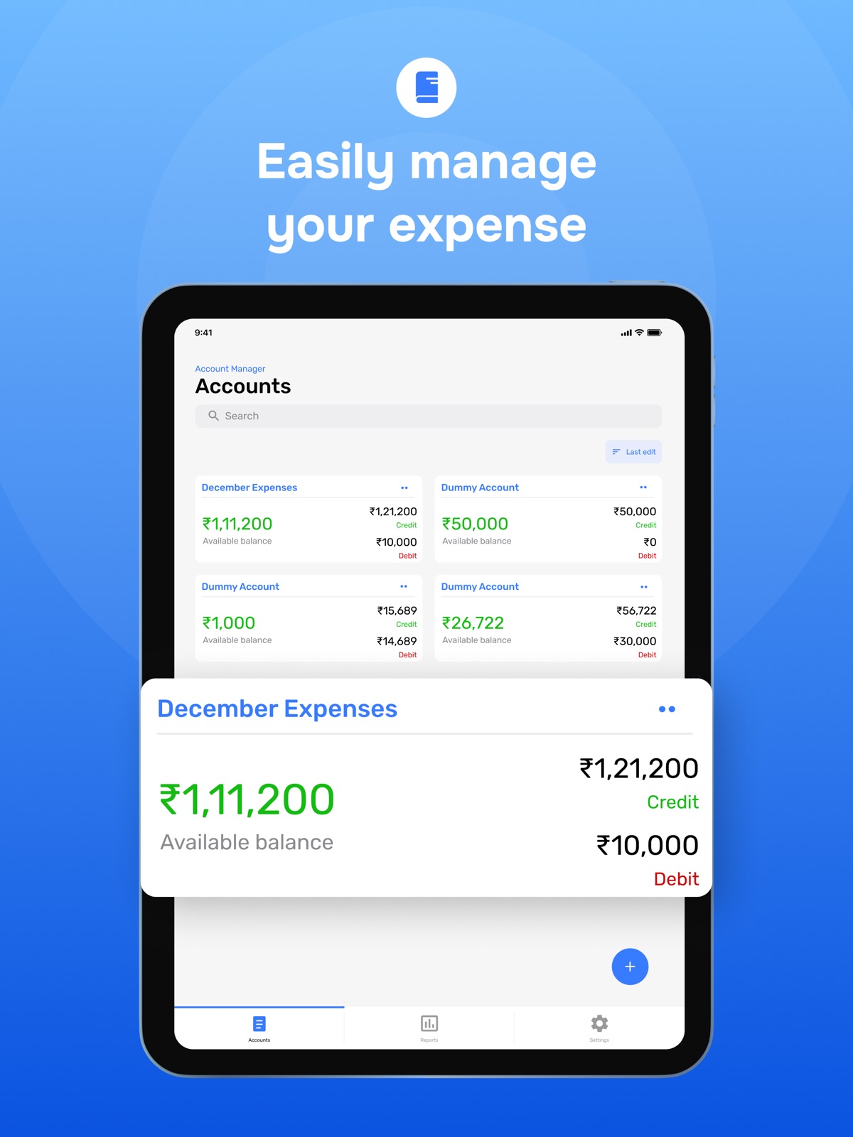 Account & Expense Manager ipad screenshot 1