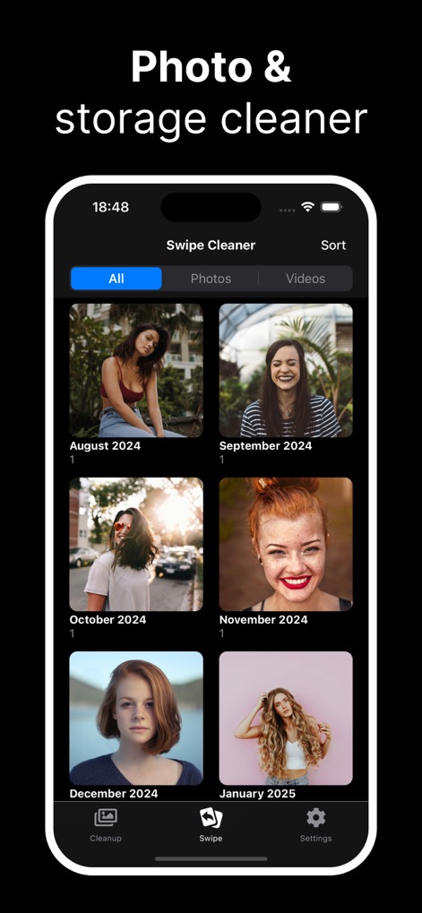 Photo Cleaner ® - See how Photo Cleaner ® presents an intuitive overview of photos organized by month and year, alongside clear tabs to filter between photos and videos.
