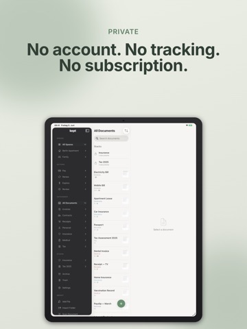 kept · Document Organizer iPad screenshot