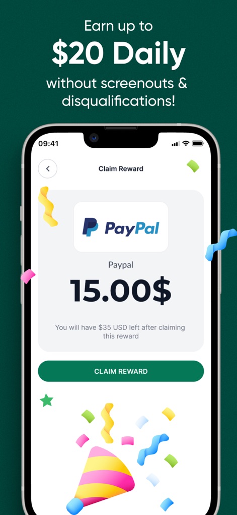 TopSurveys: Earn Free Cash Now - This screen illustrates the simple process for claiming earnings via PayPal, clearly showing the amount claimed and the remaining balance for future rewards.
