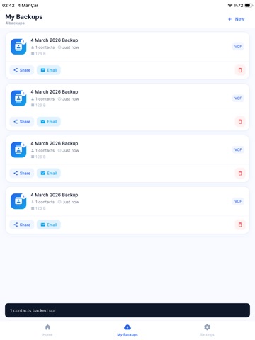 Contacts Backup Recovery iPad screenshot