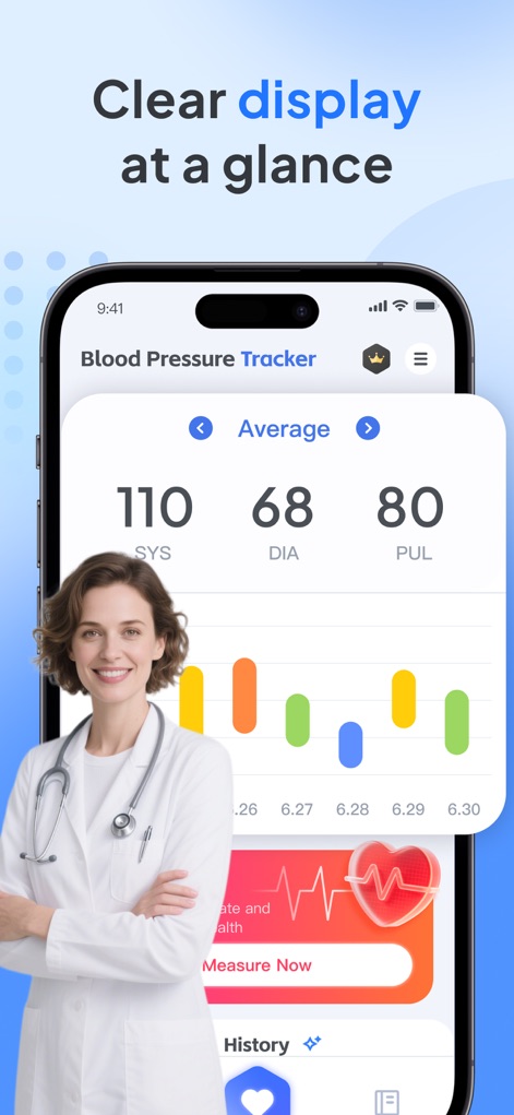 Blood Pressure Tracker - Ease - Observe how Blood Pressure Tracker - Ease presents average blood pressure readings and a clear historical trend chart for immediate health overviews.
