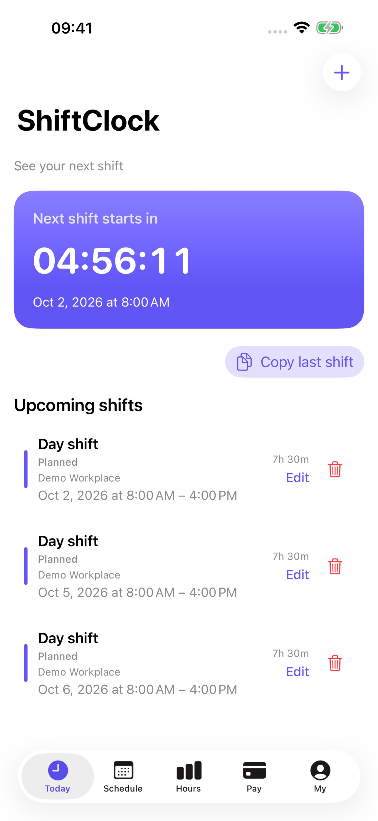 Screenshot 1 of ShiftClock: Timesheet & Pay