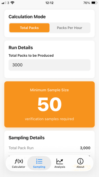 Average Weight Compliance Tool screenshot