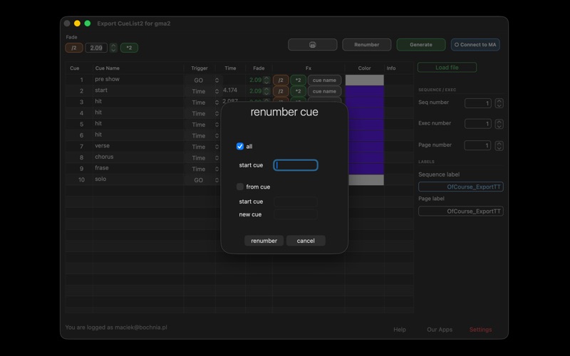 Screenshot #2 pour Export CueList 2 for gma2