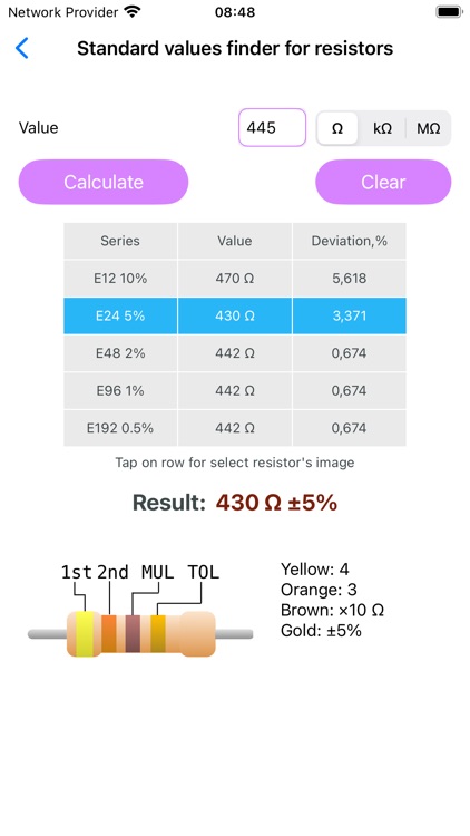 Resistor color codes calc screenshot-3