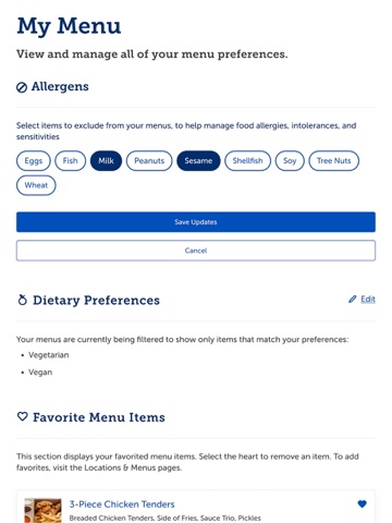 MyDiningHub iPad screenshot