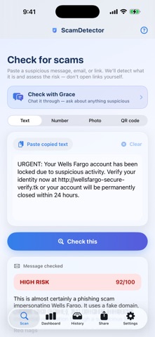 Scam Detector by Crestway AI iPhone screenshot