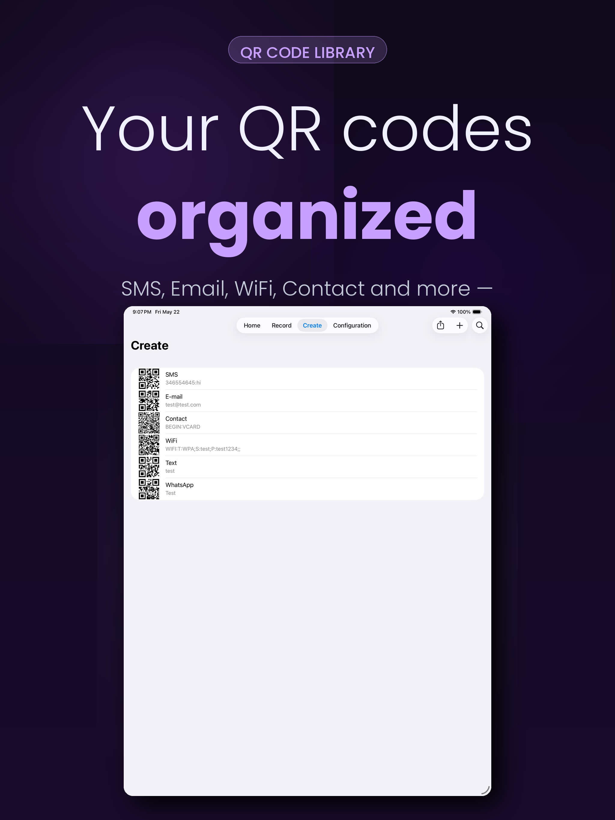 Create QR codes, eScanner