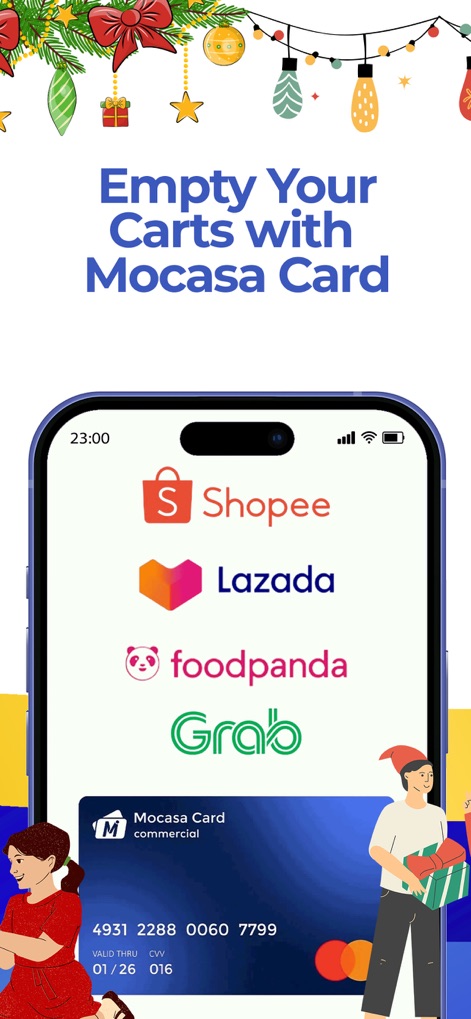 Mocasa: Pay Later & Quick Loan - The Mocasa Card simplifies online shopping, enabling users to easily pay at top e-commerce sites like Shopee and Lazada directly with their virtual card.