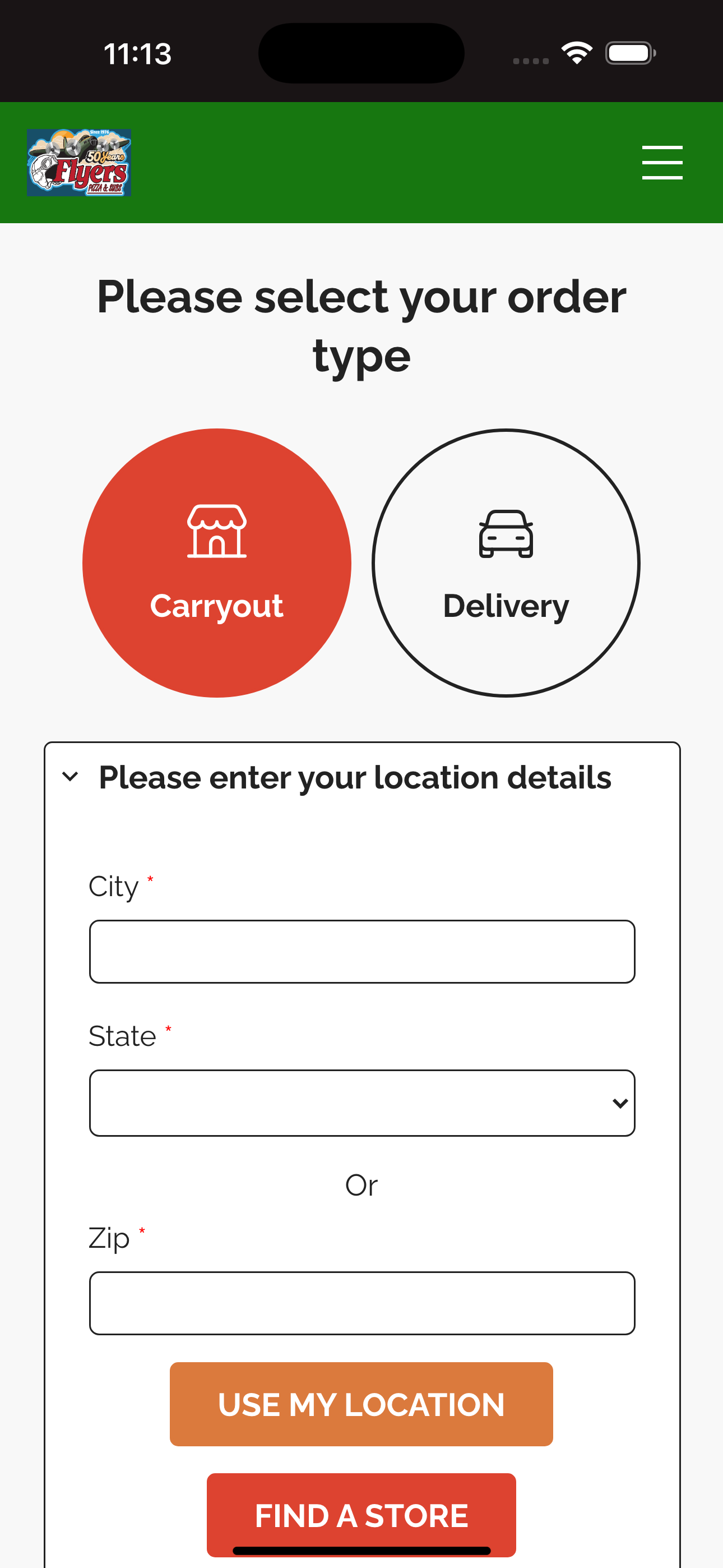 Flyers Pizza App