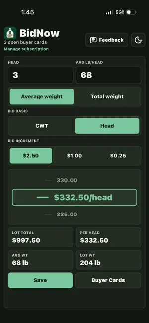 BidNow: Price/CWT Calculator screenshot 3