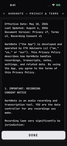 HarkNote iPhone screenshot