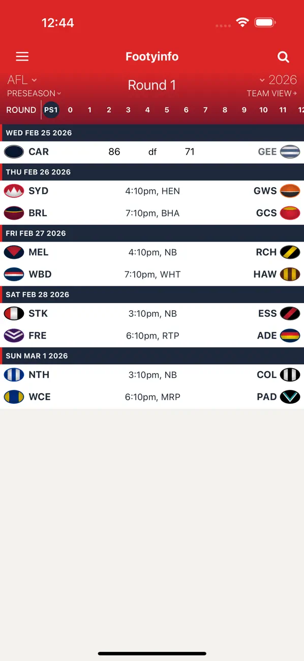 Screenshot #1 pour Footyinfo - Live AFL Scores