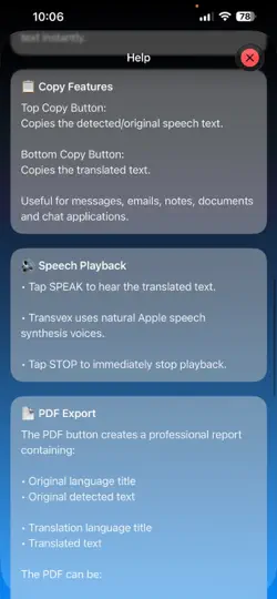 Captura de pantalla de Transvex en iPhone 3