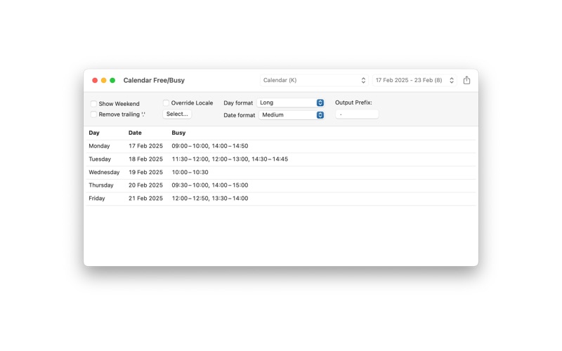 Calendar Free/Busy app screenshot