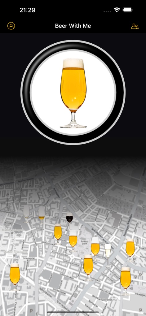 Beer With Me - L'app consente agli utenti di dichiarare facilmente la propria disponibilità tramite il grande pulsante della bevanda centrale e di visualizzare in tempo reale sulla mappa dove gli amici stanno già brindando, indicato dalle icone delle bevande.