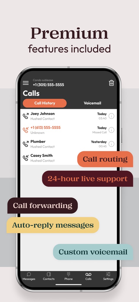 Hushed: US Second Phone Number - Witness the robust call history log and the array of premium features like call forwarding and 24-hour live support available to users.