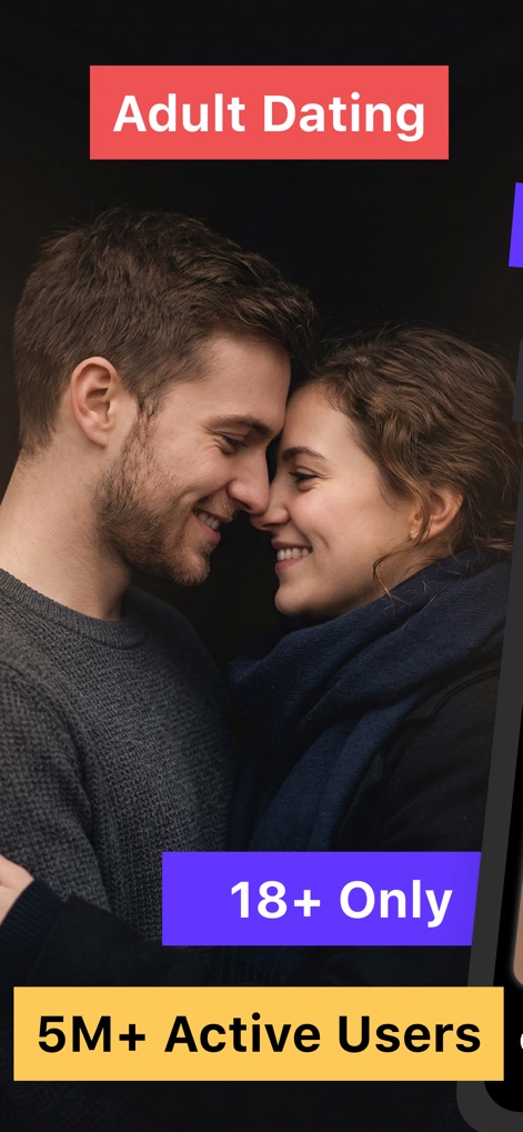 EZMatch: 18+ Dating,Meet&Flirt - See how the app emphasizes its focus on 'Adult Dating' and highlights its vibrant community with '5M+ Active Users'.
