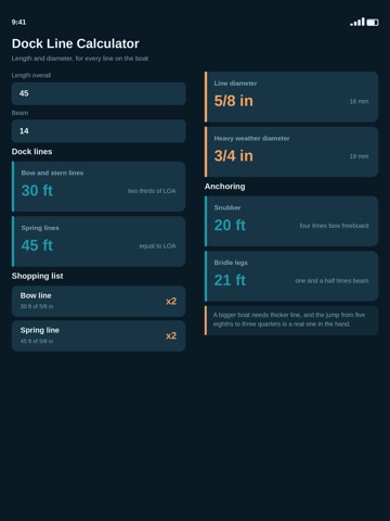 Dock Line Calculator iPad screenshot