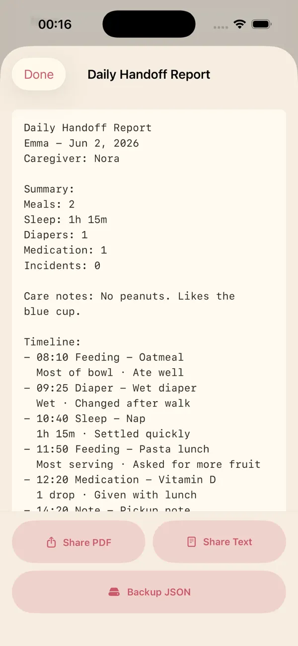 Screenshot #2 pour NannyNote Care Report