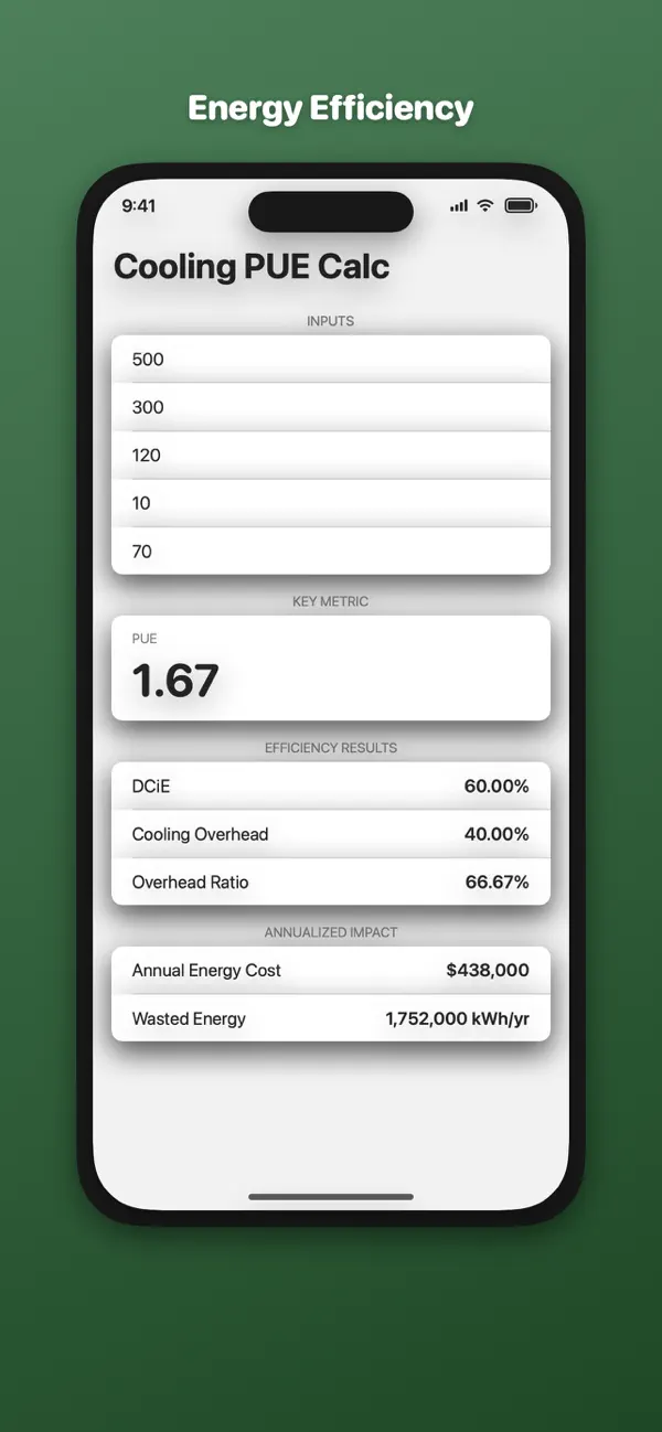 Screenshot #3 pour CoolingPUE Calc