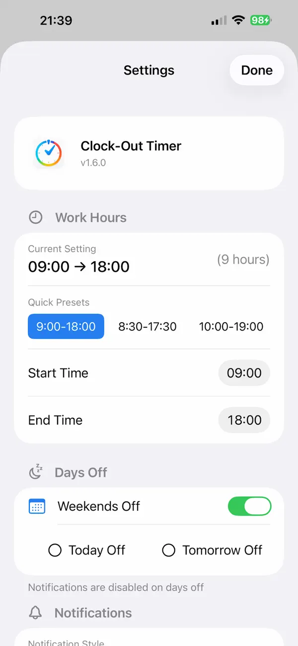 #2. Clock-Out Timer (iOS) Ved: icot