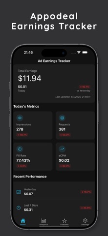 AdEarningsTracker iPhone screenshot